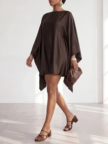 Zivah Plus Size Women Solid Color Casual Party Dress - Brown - View 5