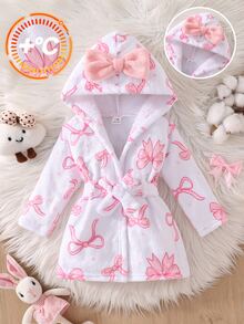 Souflis Newborn Baby Pink Heart Plush Bowknot Robe - Baby Pink - View 7