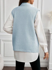 Momance Maternity Gentle Versatile Slit Knit Vest Cardigan - Baby Blue - View 2