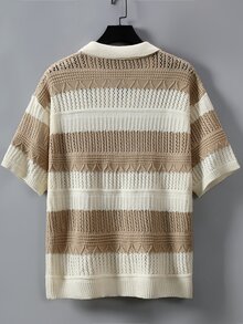 Manfinity Homme Men's Plus Size Contrast Color Striped Short Sleeve Knit Top - Khaki - View 2
