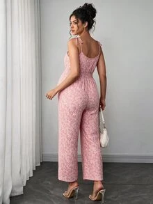 Momance Maternity Jumpsuit, Elegant Solid Color Tie-Waist Jumpsuit - Pink - View 2