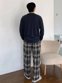 DAZY 夏季字母印花T恤與格紋長褲男士居家休閒套裝 - 彩色 - 查看 2