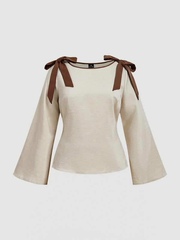 SHEIN MOD Plus Size Elegant Tie-Front Bell Sleeve Blouse, Autumn