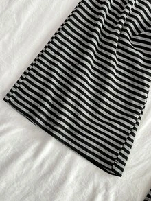 Elamini Petite Women's Elegant Versatile Commuter Fashion Petite Striped Tank Top & Pants 2 Pieces Set - Black and White - View 7