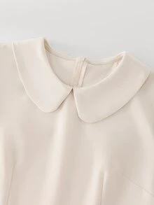 SHEIN Franclia Elegant Daily Commute & Date Peter Pan Collar Petal Sleeve Ruffle Hem Women's Short Dress - Apricot - View 3