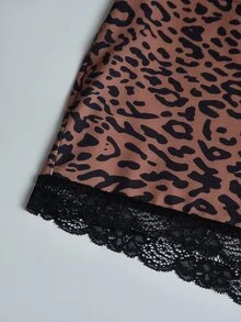 INAWLY Solva Plus Size Women's Contrast Lace Leopard Print Bandeau Top And Shorts Fashion 2 Pieces Set - Brown - View 6