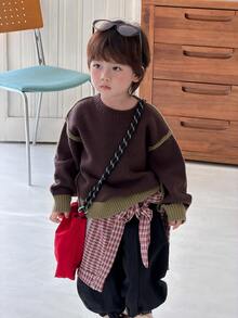 DAZY Infant (Boy) High Neck Korean Style Long Sleeve Solid Color Sweater, Autumn/Winter - Coffee Brown - View 1