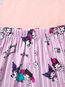 HELLO KITTY AND FRIENDS | SHEIN Tween Girl Letter Print Short Sleeve Top And Shorts Loungewear Set - Purple - View 6