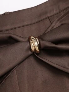 Sweetra Women's Asymmetrical Patchwork Metal Buckle Wide Leg Trousers, Casual Daily Wear, Elegant Commute Style - Brown - View 5