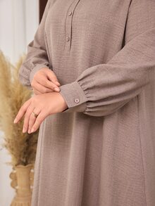 Al Najma 女款春/秋新款長袖襯衫領日常通勤百搭舒適優雅顯瘦修身大尺碼阿拉伯風洋裝 - 藕粉色 - 查看 7