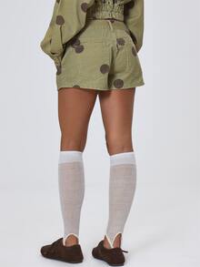 MUSERA Polka Dot Mid Rise Denim Shorts Fall Autumn Winter Coolgirl Back To School Holiday Fudge - Brown - View 5