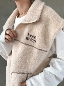 FRIFUL Women's Casual Warm Vest Jacket, Autumn/Winter - Khaki - View 4