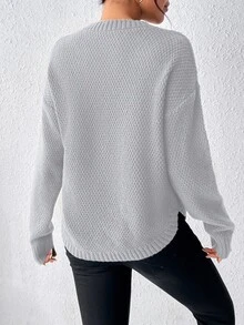 SHEIN Raffinéa 秋冬休閒百搭純色套頭毛衣 - 淺灰色 - 查看 2