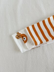 SHEIN 3件組幼兒小熊條紋印花套頭上衣，長袖圓領T恤套裝，肩部按扣設計，嬰兒秋冬套裝 3M-3T - 彩色 - 查看 6