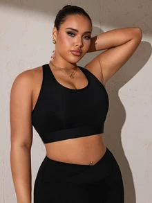 SHEIN Rhythm Era Women's Plus Size High Support One-Piece Cup Sports Bra - Black - View 5