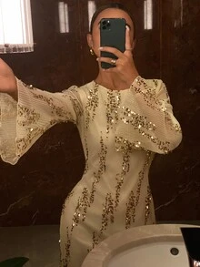 Livesso Women's Elegant Party Sequin Short Dress - Gold - View 5