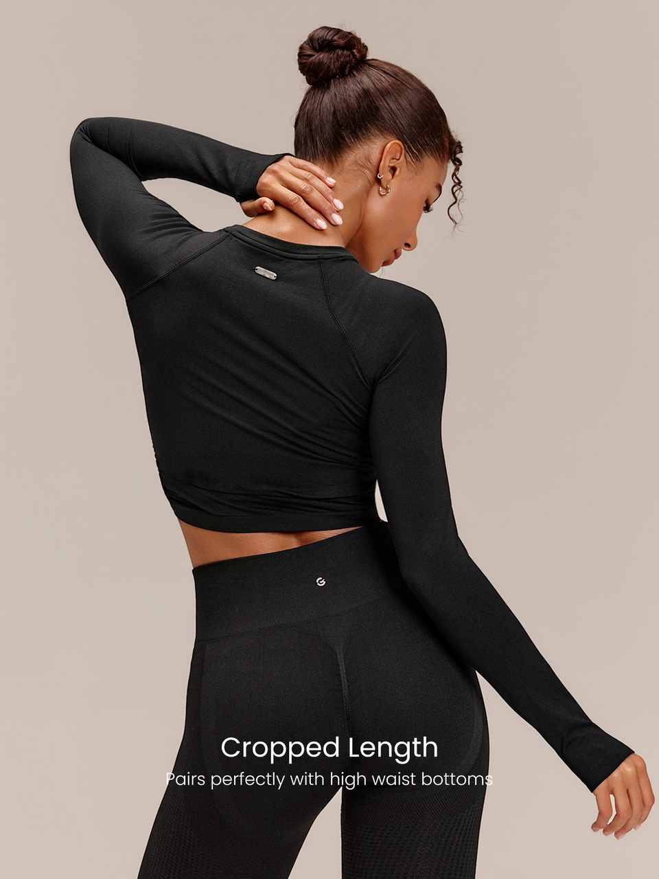 Second-Skin nahtloses Training Top mit langen Ärmeln, gekürzt, mit seitlicher Raffung & gerippten Bündchen, für Training, Workout, Gym, Fitness, Herbstbekleidung
