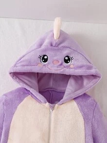 Girls' Fresh Purple Cartoon Embroidered One-Piece Cute Style Loungewear, Suitable For Home And Outdoor Wear, For Spring, Autumn And Winter - Purple - View 4