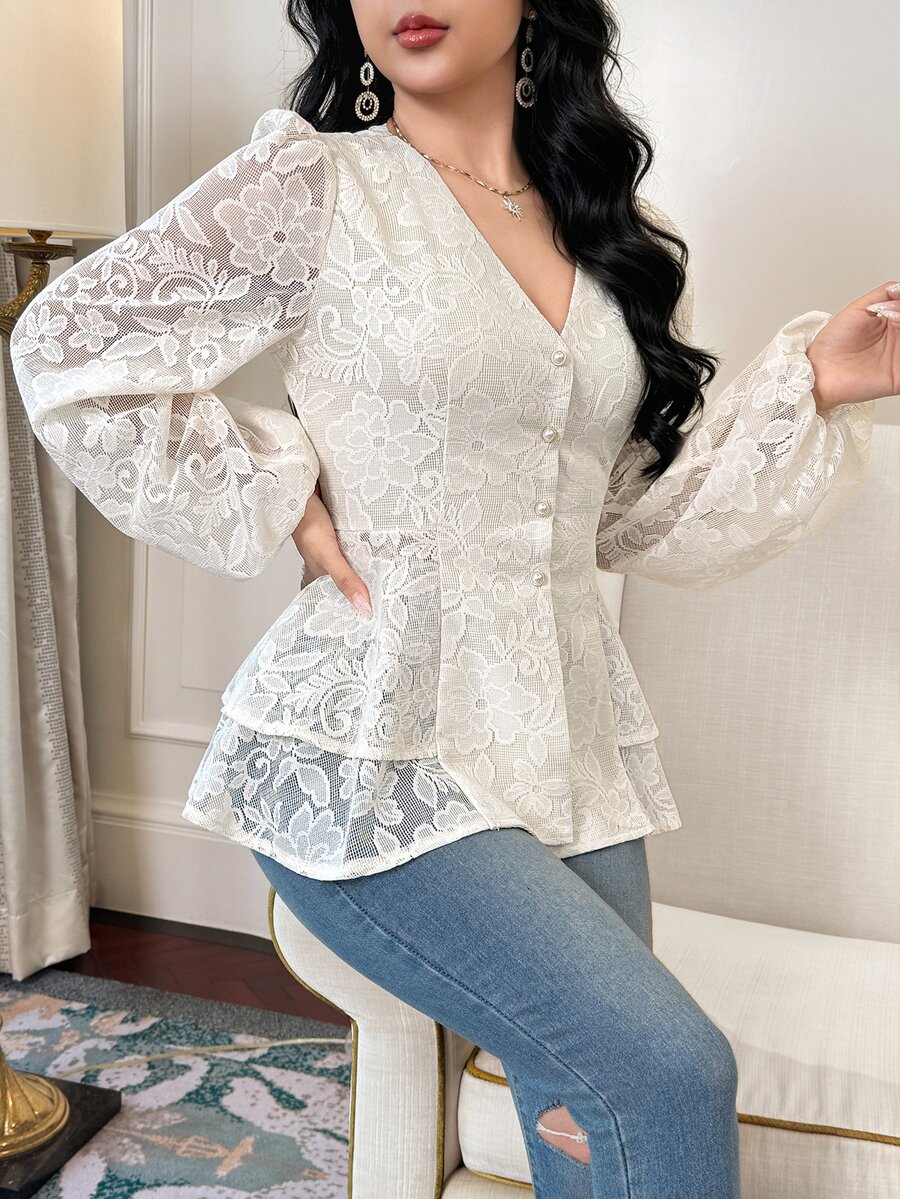 Feyla Women's Elegant Solid Color Jacquard Blouse, Autumn - Apricot - View 1