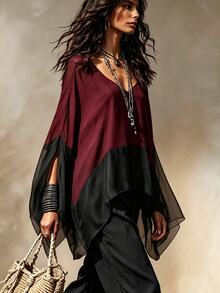 SHEIN New Women's Patchwork Contrast Color Versatile Slimming Blouse Shirt - Multicolor - View 3