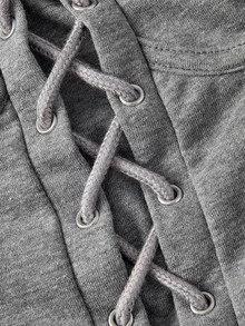 SHEIN MOD Plus Size Criss-Cross Lace-Up Hollow Out Sweatshirt - Dark Grey - View 3