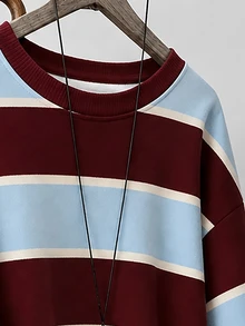 Resyla Women's Round Neck Striped Sweatshirt, Autumn/Winter Casual Loose Fit Colorblock Long Sleeve Pullover - Multicolor - View 4