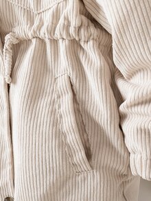 SHEIN Elladie kids 返校季女童幼童冬季新款 2026 復古卡其色燈芯絨布料保暖內裡拉鍊連帽上衣，收腰設計，適合冬季外出與通勤，百搭抓絨時尚夾克 - 卡其色 - 查看 5