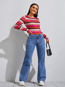 SHEIN Essnce 女款條紋休閒日常穿著上衣 - 彩色 - 查看 5