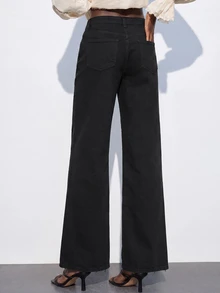 SHEIN ICON 女款水鑽時尚休閒牛仔褲，休閒百搭派對牛仔褲，鑽石水晶牛仔褲，派對牛仔褲，約會，可愛，優雅，秋冬，約會 - 黑色 - 查看 2