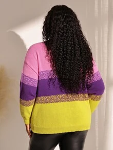 BrightlyHer Sweater Ukuran Besar Motif Polkadot Blok Warna Leher Bulat Lengan 3/4 Nyaman Kasual Musim Gugur/Musim Dingin 2026 - MultiWarna - View 5