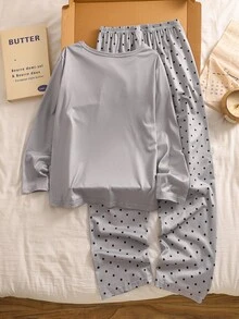 GARFIELD | SHEIN Tween Girl Fashionable Cute Pattern Print Long Sleeve Top & Pants Comfortable Milk Silk Fabric Loungewear Set - Grey - View 2