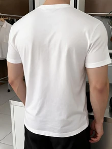 DAZY 男士短袖純色棕色圓領半開扣T恤 - 白色 - 查看 2