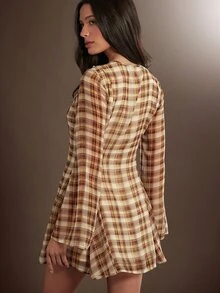 WESTFADE Tie Neck Long Sleeve A Line Ruffle Plaid Mini Dress, Fall Winter 2026, Western Style, Cowgirl Clothing, Rodeo, Female Country Look, Autumn, Festival - Multicolor - View 4