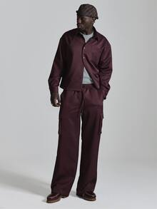 Musero Lose Fit Woven Cargo Pants Elasticated Waistband Co Ord Trousers Only Autum Winter Essentials - Rust Brown - View 1