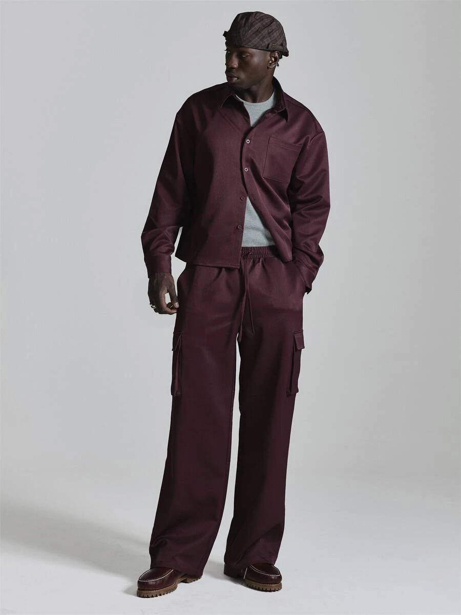 Musero Lose Fit Woven Cargo Pants Elasticated Waistband Co Ord Trousers Only Autum Winter Essentials - Rust Brown - View 1