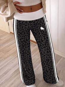 Tween Girl Street Style Versatile Y2K Rider Leopard Print Straight Leg Loose Fit Long Pants - Multicolor - View 3