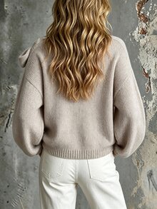 LUMIGAL Women's Fall/Winter Crew-Neck Loose-Fitting Pullover Sweater, With Bow Decoration, Suitable For Daily Wear And For Casual Outings. - Khaki - View 3