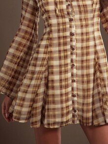 WESTFADE Tie Neck Long Sleeve A Line Ruffle Plaid Mini Dress, Fall Winter 2026, Western Style, Cowgirl Clothing, Rodeo, Female Country Look, Autumn, Festival - Multicolor - View 2