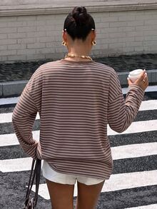 Muchica Women's Striped Casual Daily Wear T-Shirt Suitable For Summer - Multicolor - View 2