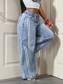 Slaydiva Celana Jeans Wanita Ukuran Standar Cowgirl Warna Biru, Tidak Melar, Potongan Kaki Melengkung - Light Wash - View 4