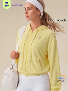OutZeal Women Sports Jacket Gym Yoga Casual Soft Zip Up Hooded Jacket - Mustard Yellow - View 1