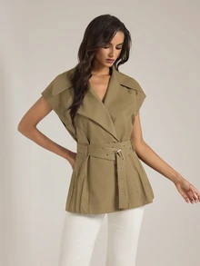 SHEIN Tall Women's Tall Army Green Sleeveless Casual Workwear Blazer - Olive Green - View 6