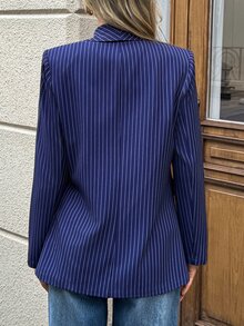 SHEIN LUNE 休閒女款秋冬條紋西裝外套 2026 秋冬女裝 秋季女裝 女性職場穿搭 社交服飾 - 彩色 - 查看 2