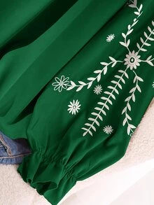 CosyJoli Plus Size Vacation Casual Floral Embroidered Shirt - Green - View 3