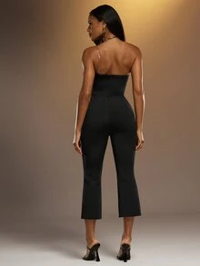 Hauture Strapless Deep V Wired Neckline Sculpted Bandage Capri Jumpsuit Catsuit Sexy Fall 2026 - Black - View 2
