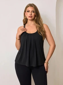 Easithlete Plus Size Women's Built-In Padded Knit Sleeveless Open Back Yoga Jogging Pilates Sports Top Gym Black Summer Kawaii - Black - View 2