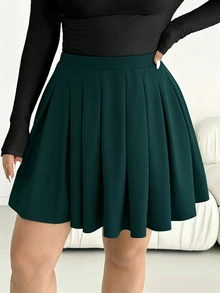 SHEIN Essnce تنورة ميني مطوية متعددة الاستخدامات للمقاسات الكبيرة للمواعدة - ازرق مخضر - مشاهدة 6