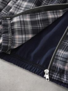 PAVTROS Men's Plaid Patchwork Letter Print Jacket - Navy Blue - View 6
