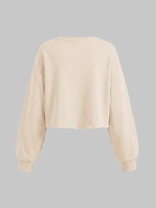 SHEIN Girlism Teen Girls Casual Versatile Solid Color Crew Neck Autumn Winter Sweatshirt - Apricot - View 2