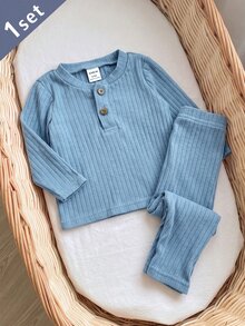 (6 Sets Randomly Sent 1 Set) Newborn Sets Multicolor Soft Baby Boy Long Sleeve Fall Autumn/Winter Top & Waist Pants - Pink - View 7